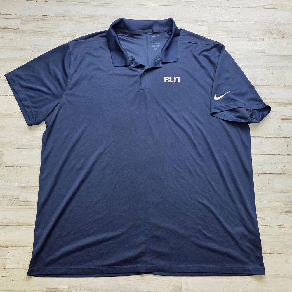 Nike Run Polo Shirt Blue Dri-Fit Performance Active Running Size XXL Navy Blue